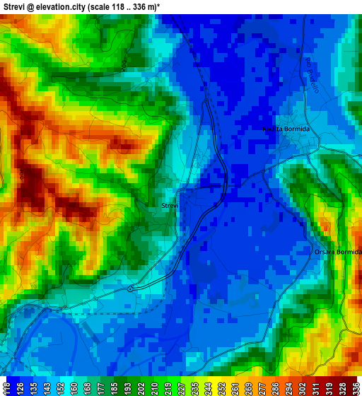 Strevi elevation map