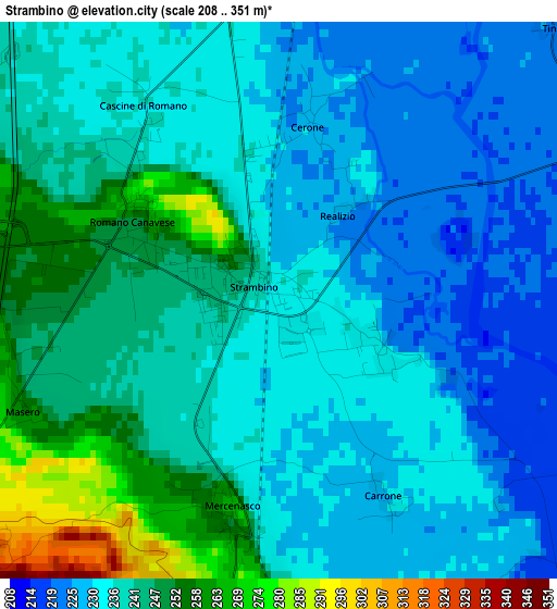 Strambino elevation map