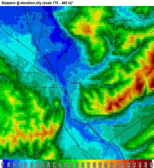 Stazzano elevation map