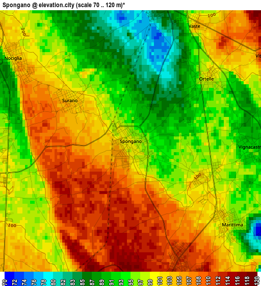 Spongano elevation map