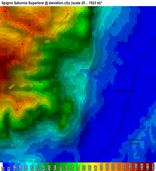 Spigno Saturnia Superiore elevation map