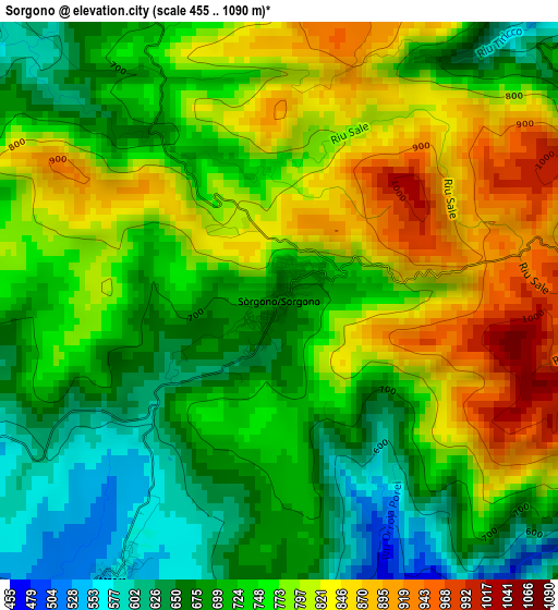 Sorgono elevation map