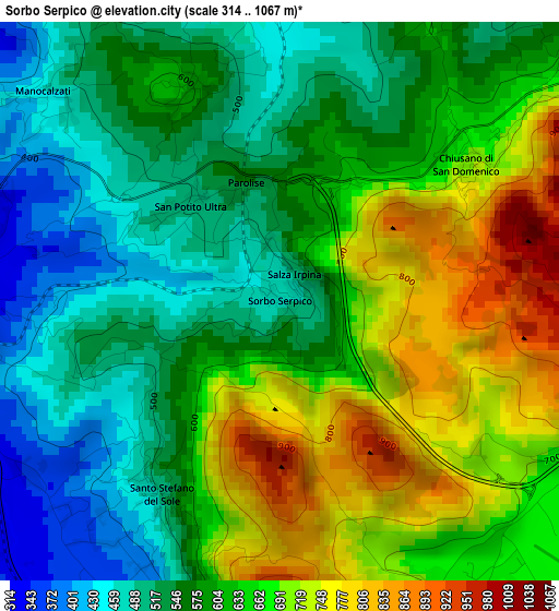 Sorbo Serpico elevation map