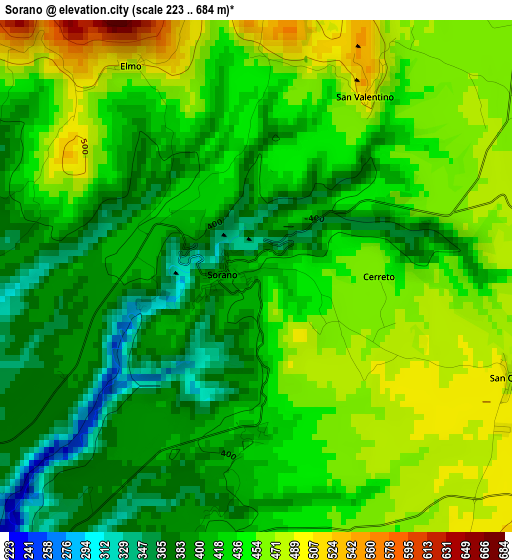 Sorano elevation map