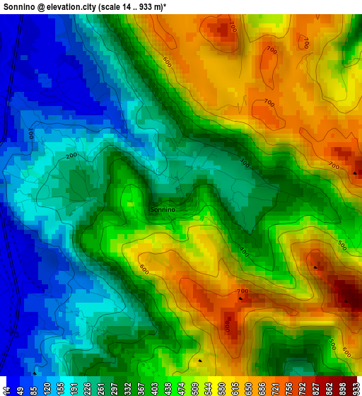 Sonnino elevation map