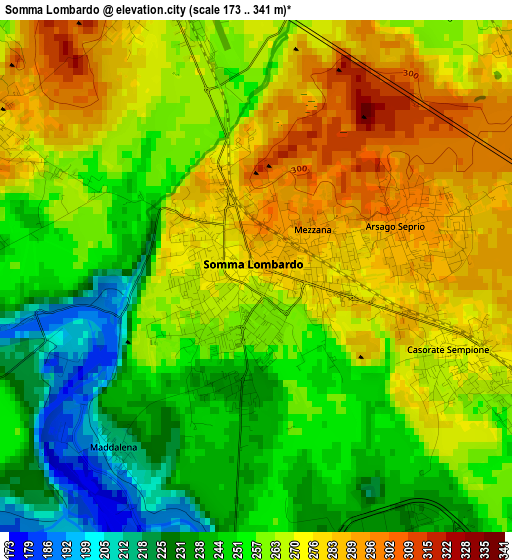 Somma Lombardo elevation map