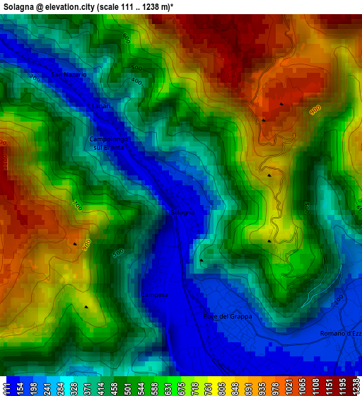 Solagna elevation map