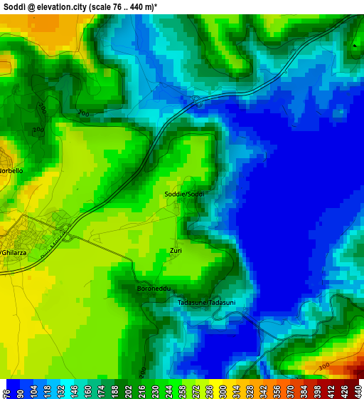 Soddì elevation map