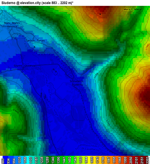 Sluderno elevation map