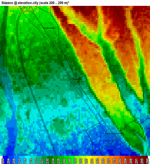 Sizzano elevation map