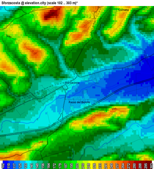 Sforzacosta elevation map