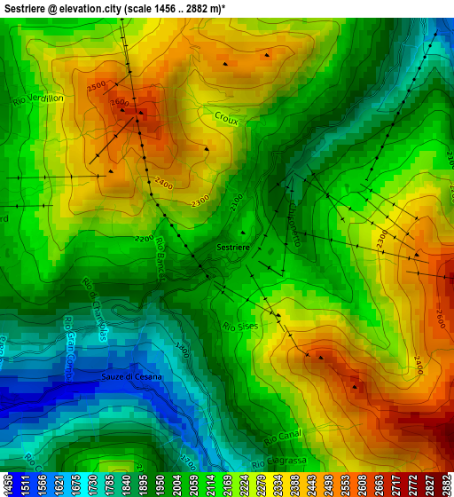 Sestriere elevation map