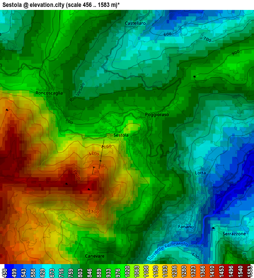 Sestola elevation map