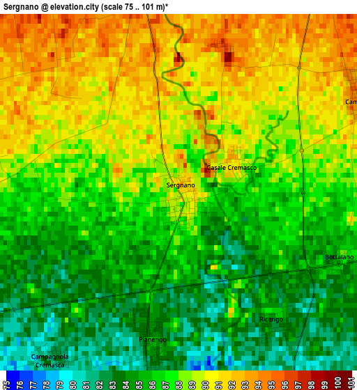 Sergnano elevation map