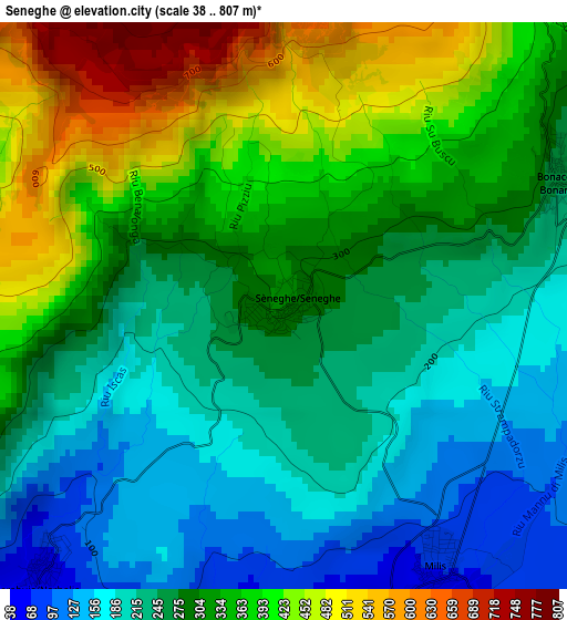 Seneghe elevation map