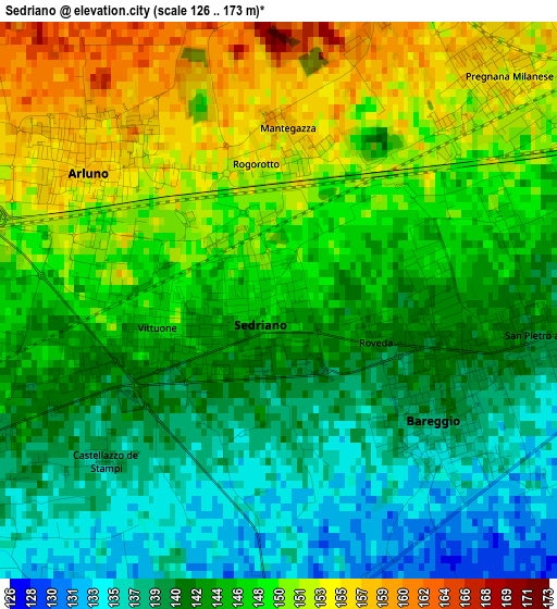 Sedriano elevation map