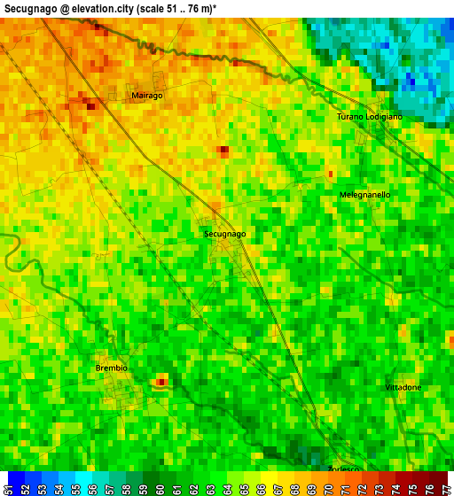 Secugnago elevation map