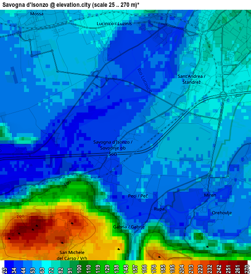 Savogna d'Isonzo elevation map