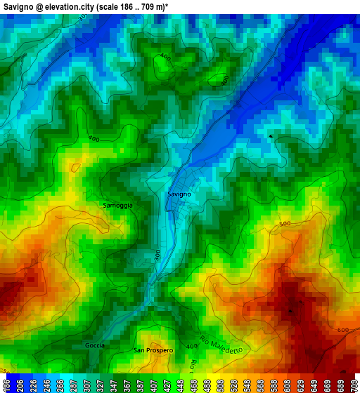 Savigno elevation map