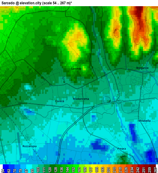 Sarcedo elevation map