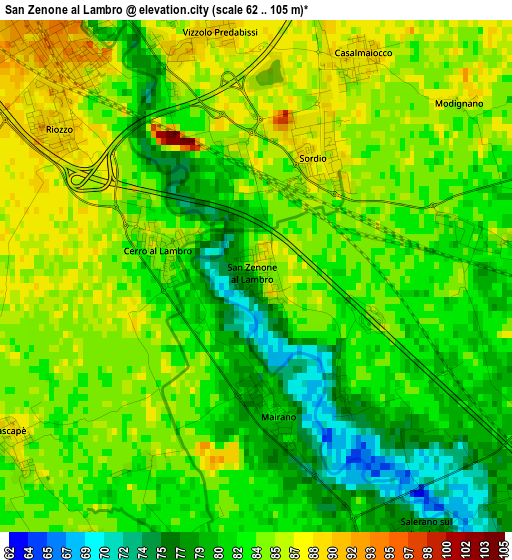 San Zenone al Lambro elevation map