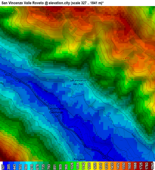 San Vincenzo Valle Roveto elevation map