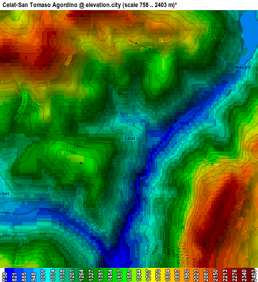 Celat-San Tomaso Agordino elevation map