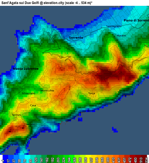 Sant'Agata sui Due Golfi elevation map