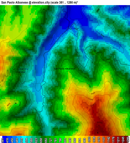 San Paolo Albanese elevation map