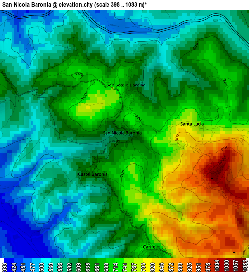 San Nicola Baronia elevation map