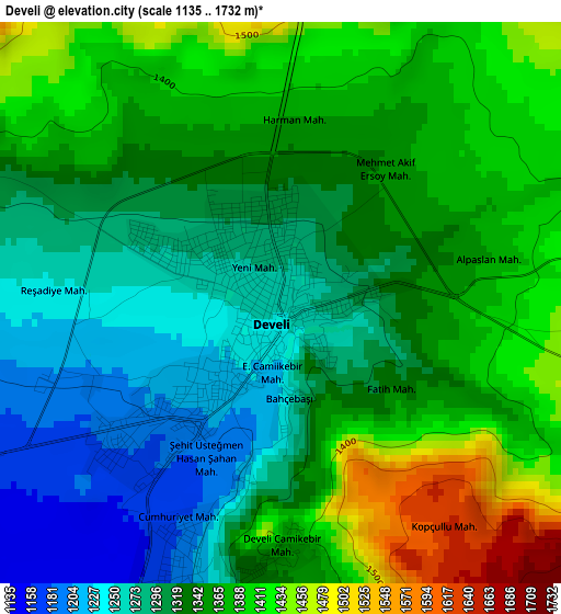 Develi elevation map