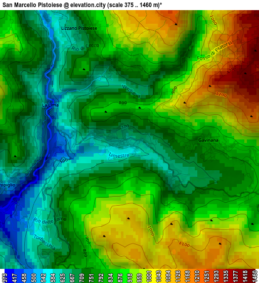 San Marcello Pistoiese elevation map