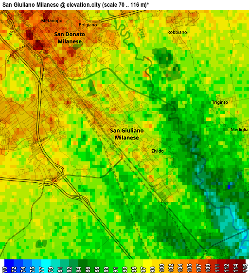 San Giuliano Milanese elevation map