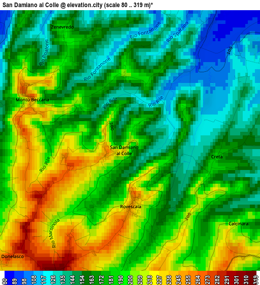 San Damiano al Colle elevation map