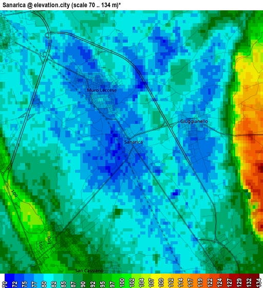 Sanarica elevation map