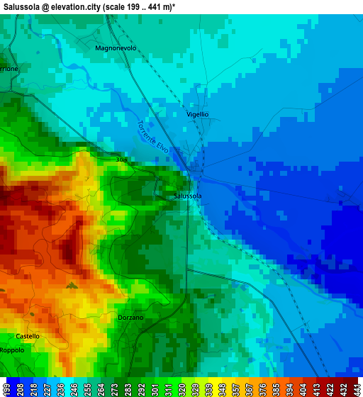 Salussola elevation map