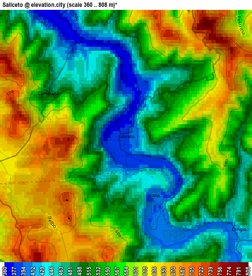 Saliceto elevation map