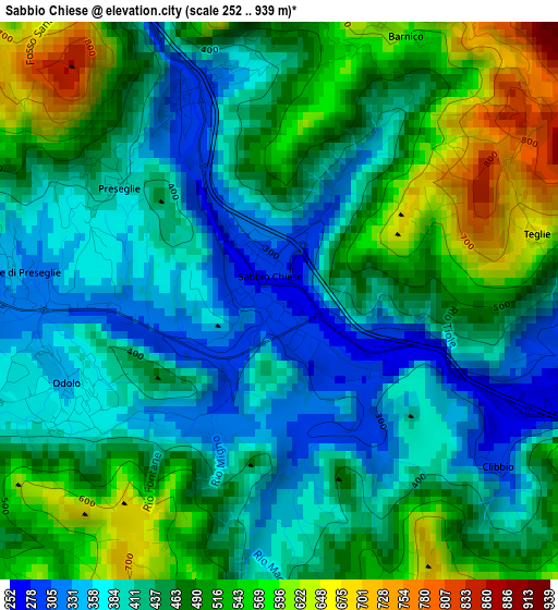 Sabbio Chiese elevation map