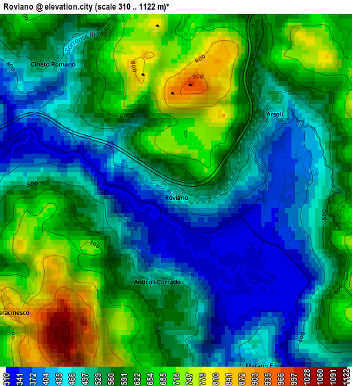 Roviano elevation map