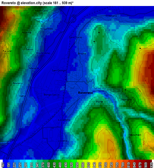 Rovereto elevation map