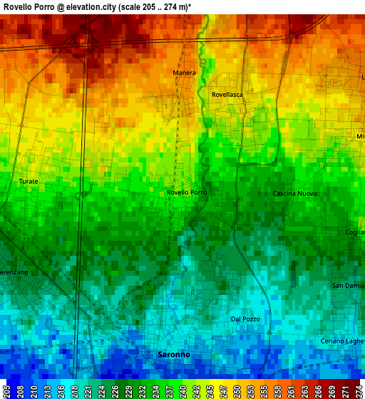 Rovello Porro elevation map