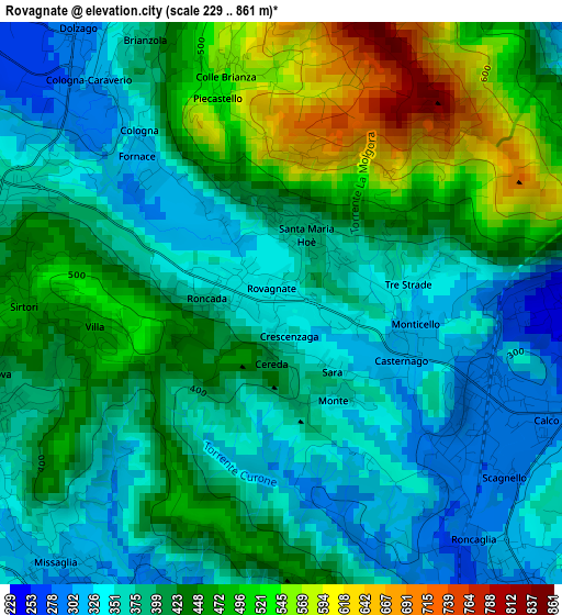 Rovagnate elevation map