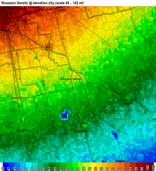 Rossano Veneto elevation map