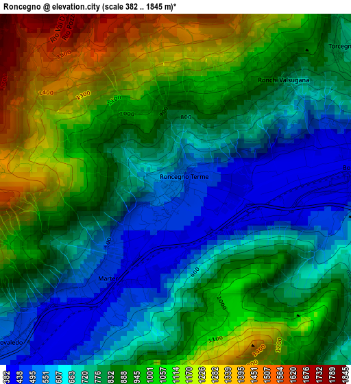 Roncegno elevation map