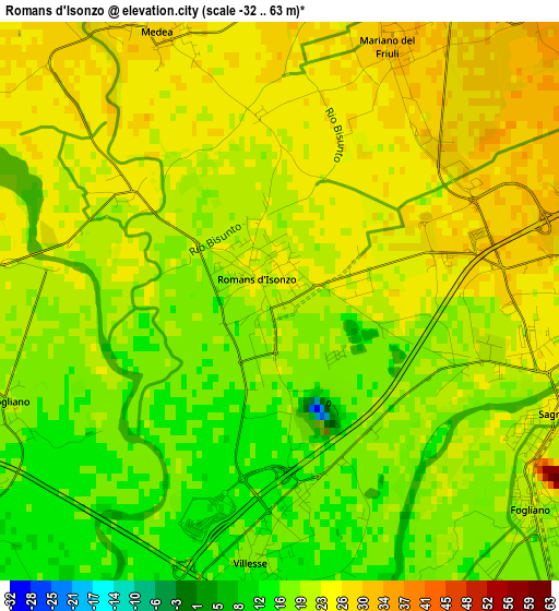 Romans d'Isonzo elevation map