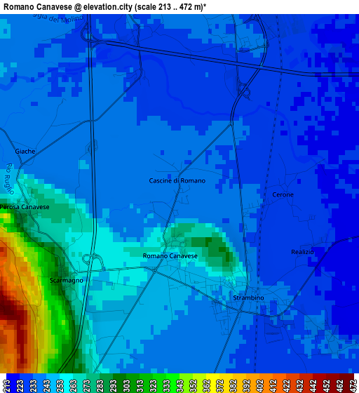 Romano Canavese elevation map