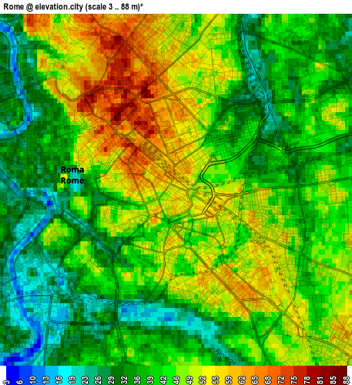 Rome elevation map