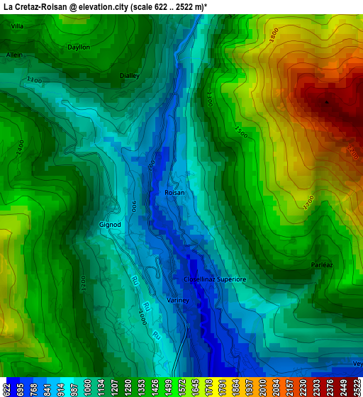 La Cretaz-Roisan elevation map