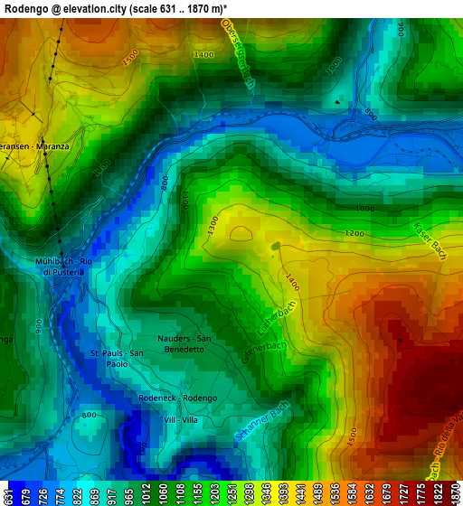 Rodengo elevation map