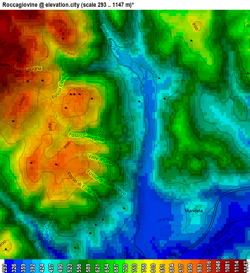 Roccagiovine elevation map